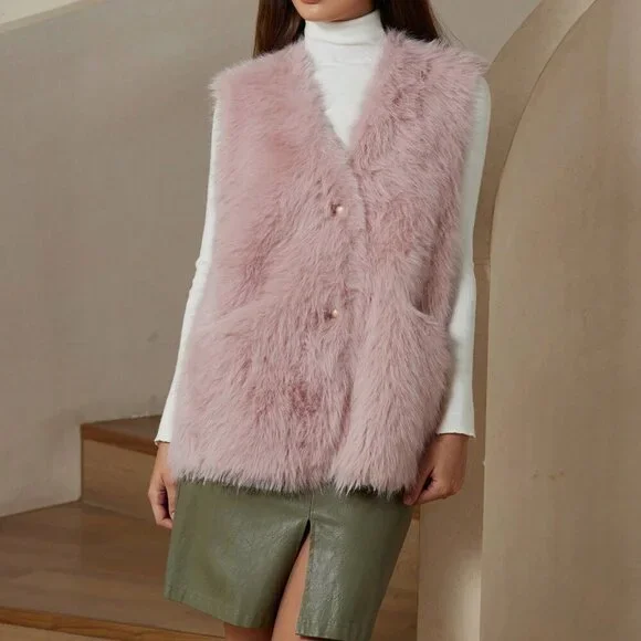 Pink Casual Women's Soft & Delicate Faux Mink Vest - Picture 6 of 7